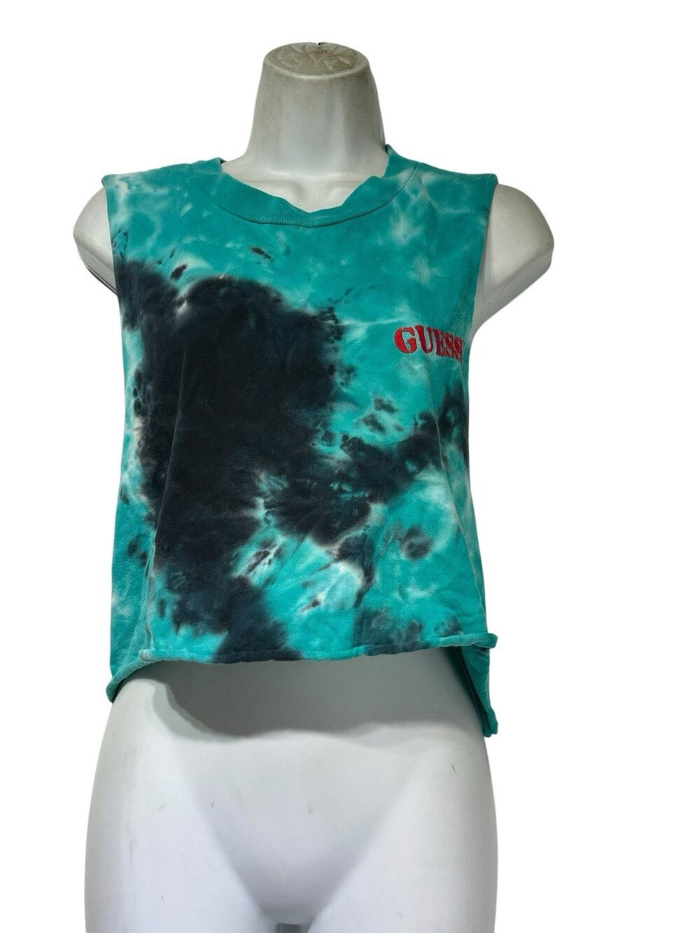 GUESS x Chinatown Market Tie-Dye Vintage Crop Top Distressed Cut